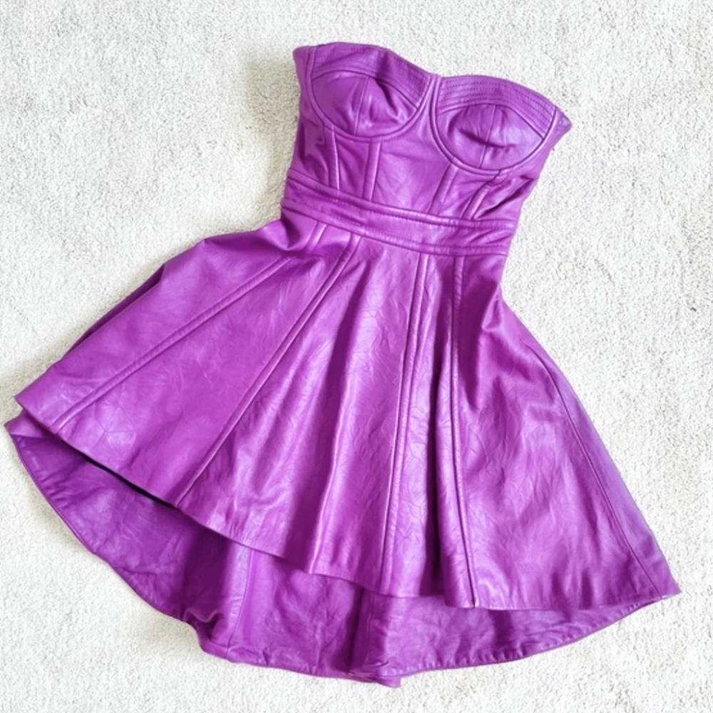 New BEBE purple genuine leather cocktails/skate style dress